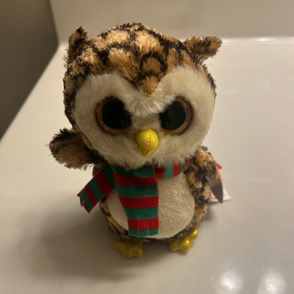 Ty beanie boo Owl with Striped Scarf NWT wise